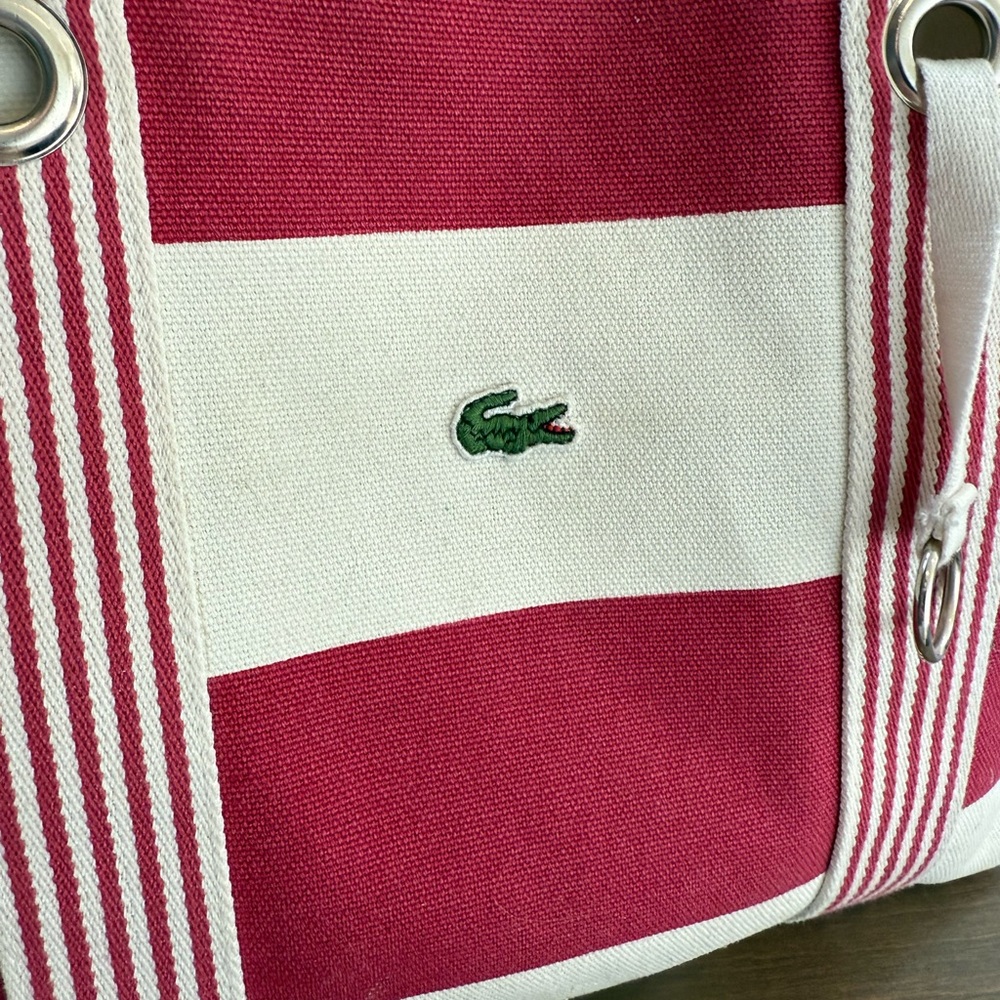 Lacoste Pink and White Striped Women's Tote Bag - Picture 3 of 12